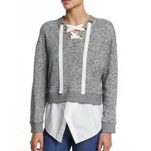 Derek Lam 10 Crosby Gray Lace Up‎ Cropped Sweatshirt Size 4